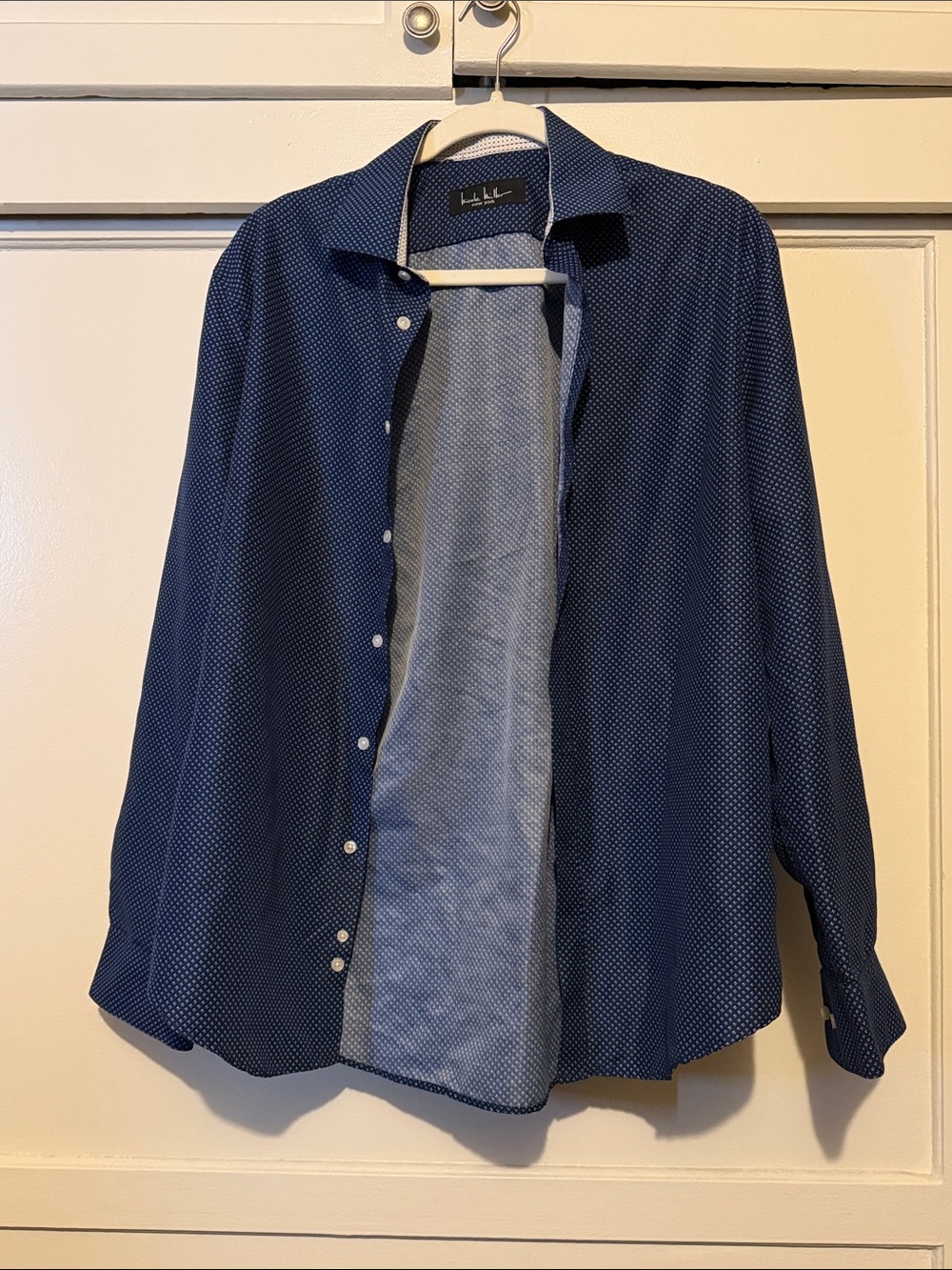 Nicole Miller Navy Micro-Dot Lightweight Shirt Jacket